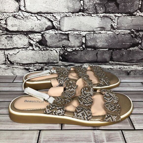 Beautifeel Taupe Patent Leather White Dotted Strap Sandals Women Sz 41EU/10.5US - Picture 5 of 16